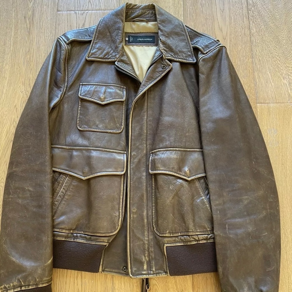 DSQUARED2 Calfskin Distressed Leather Jacket